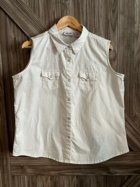 Wrangler Women's XXL Sleeveless Western White Shirt rose embroidery pearl snaps